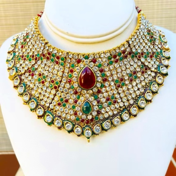 Kundan traditional wedding necklace Bollywood Collar Indian Choker Bib